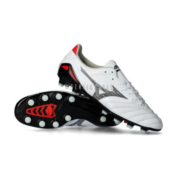 Mizuno Morelia Neo IV Pro FG – Blanco, Negro y Rojo