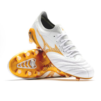 Mizuno Morelia Neo IV Beta Elite FG – White / MP Gold / Cool Gray